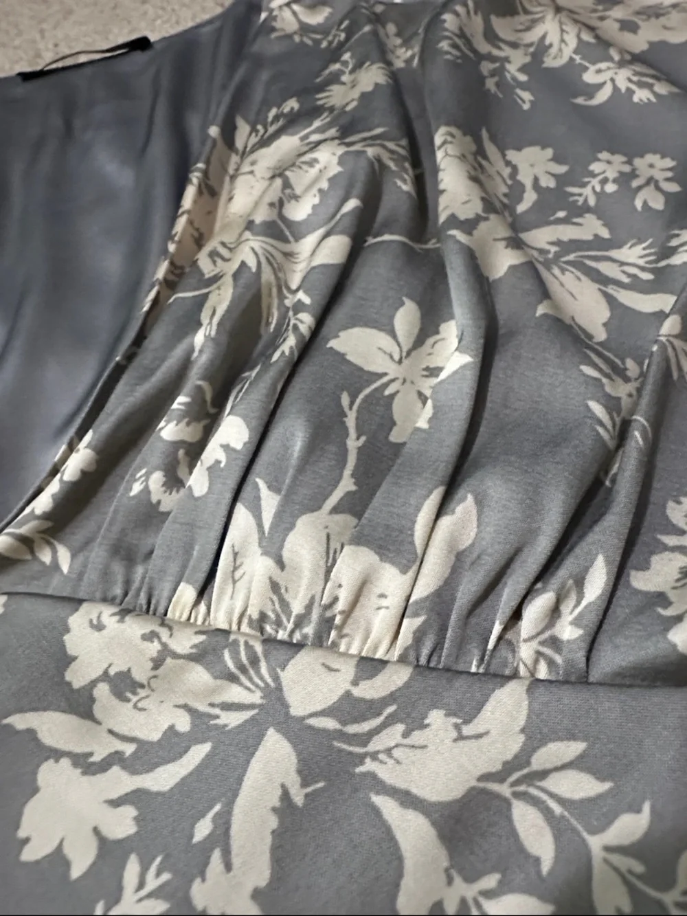 Abercrombie & Fitch Gray Satin Maxi Dress with Cream Floral Print